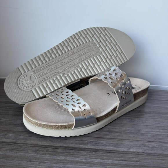Mephisto Hennie Women's Leather Cork Sandals Mules Size 11 $160 in Silver